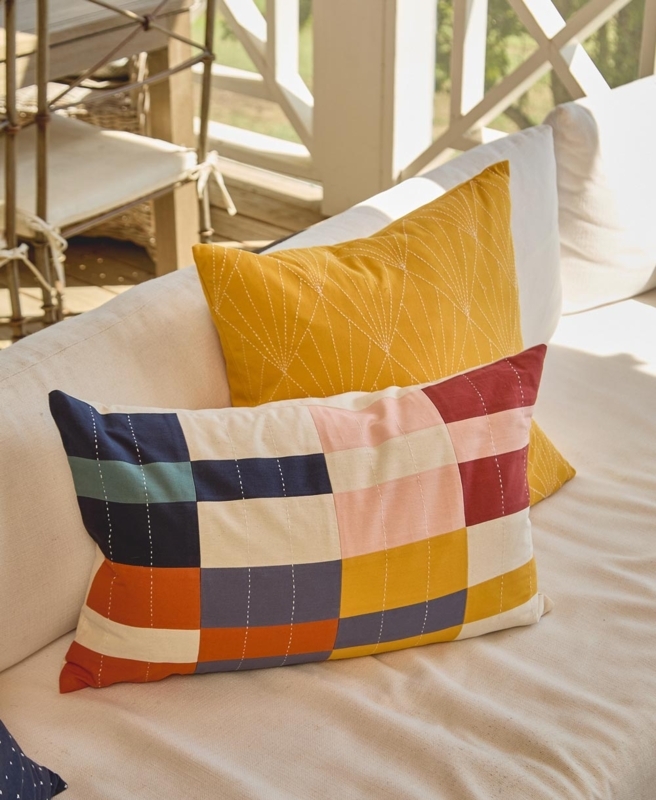 Lumbar Pillow Multi-Check Grid Earthy Tones Modern Organic Woven