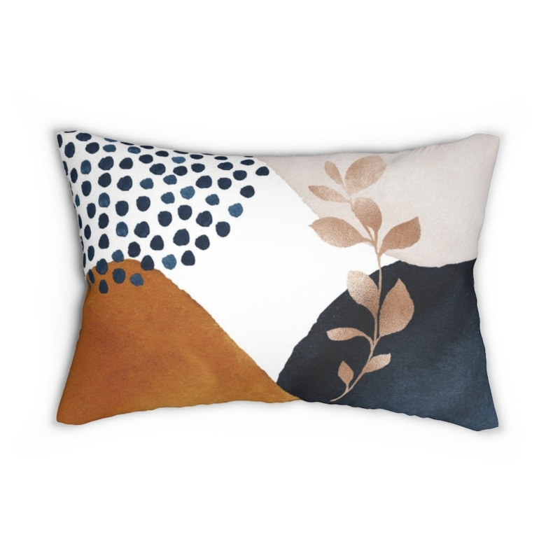 Lumbar Pillow Navy Rust Floral Medallion Print Linen Like Boho