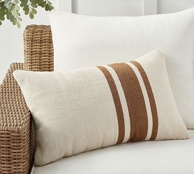 Lumbar Pillow, Outdoor Navy Vertical Stripes & Plump Fill