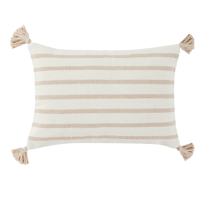 Lumbar Pillow Outdoor Vertical Stripes Piped Border Coastal