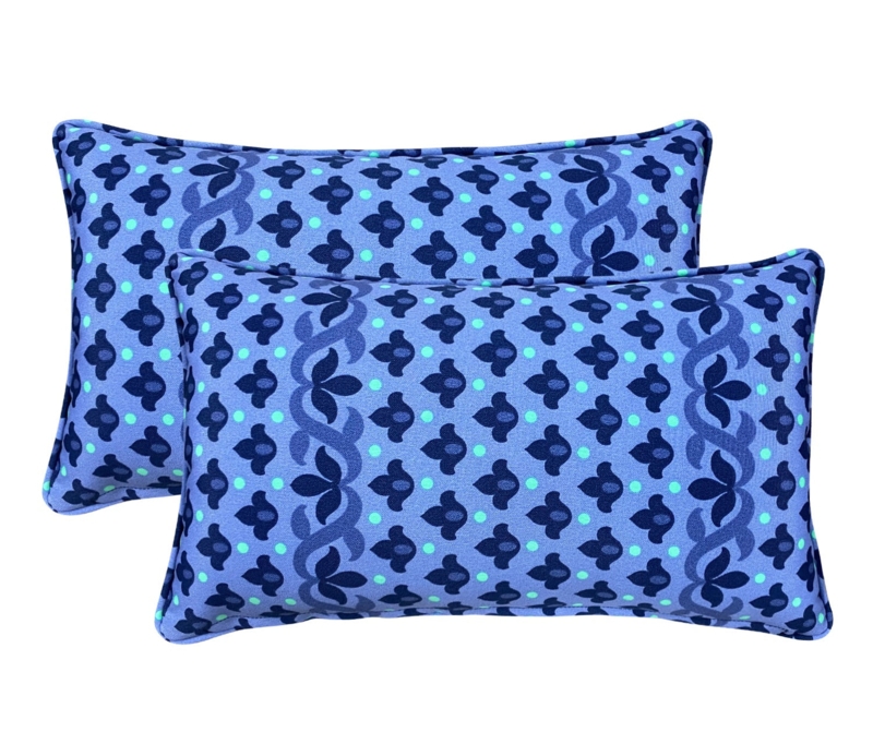 Lumbar Pillow Pair, Navy Blue White Geometric Maze Pattern