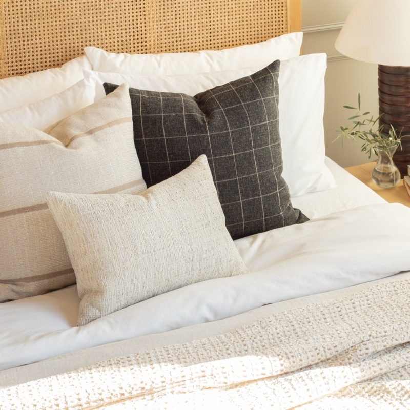 Lumbar Pillow, Parchment Tone with Raised Geometric Woven Texture