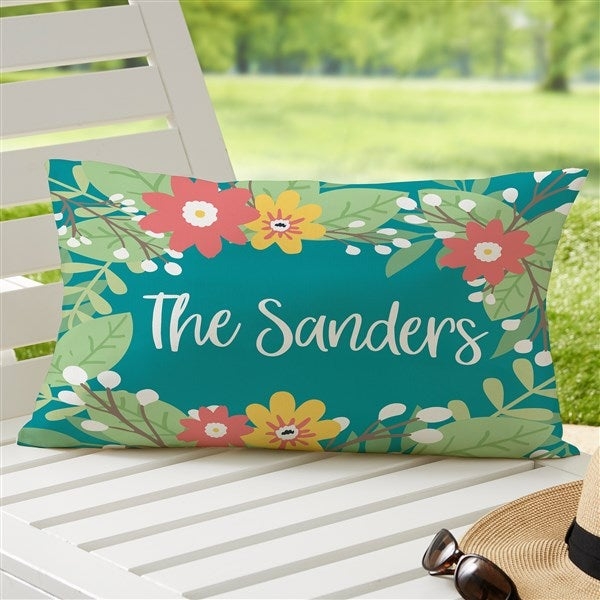 Lumbar Pillow: Personalized Family Name with Pink Florals