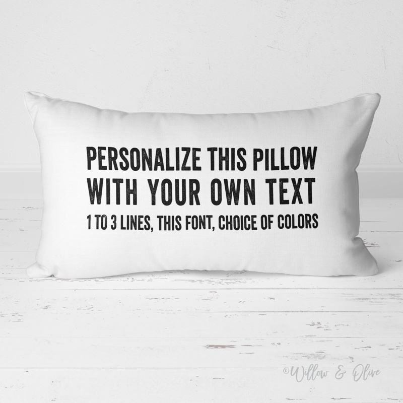 Lumbar Pillow Piped Edges Typography Print White Farmhouse Decor