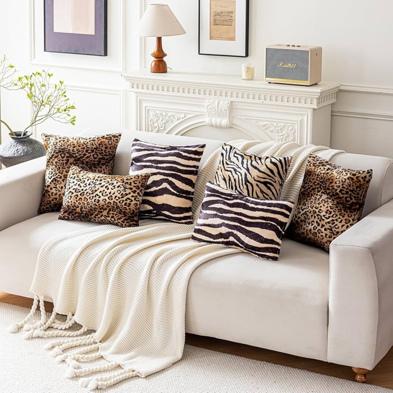 Lumbar Pillow Plush Faux Fur Leopard Print Cozy Living Room
