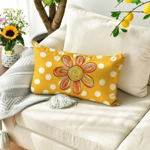 Lumbar Pillow: Reversible Floral & Polka Dot Patterns, Piped Edges