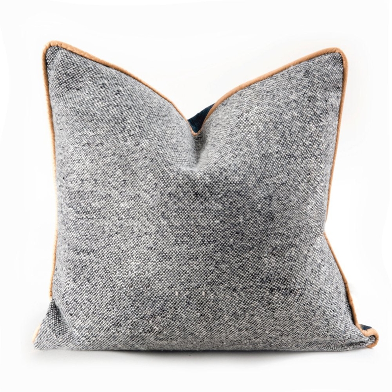 Lumbar Pillow Salt and Pepper Wool with Leather Handle
