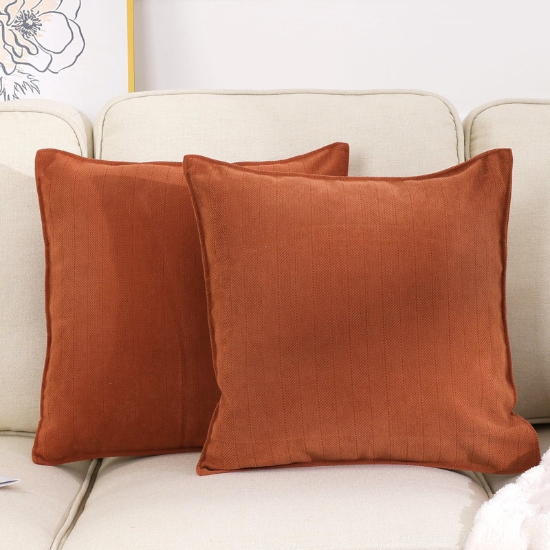 Lumbar Pillow Set with Vertical Ribbed Texture, Earth Tones