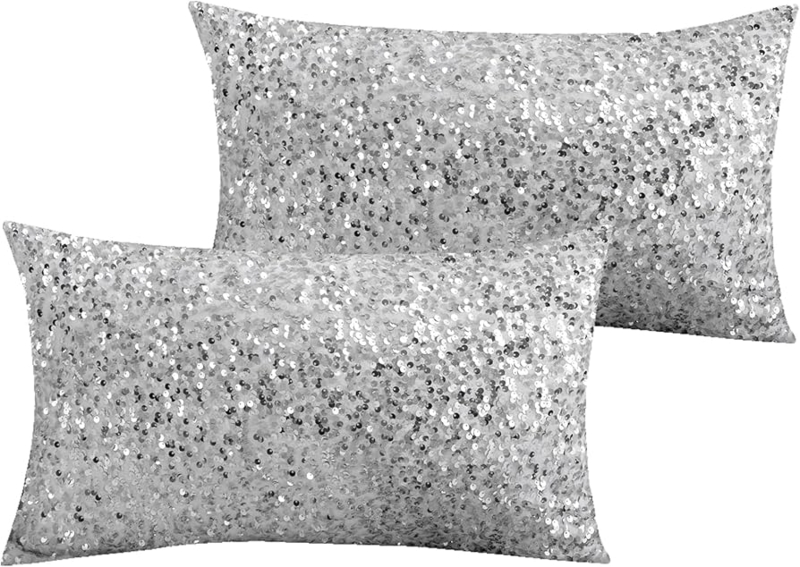 Lumbar Pillow: Shimmering Silvery Sequin Rectangular Cushions