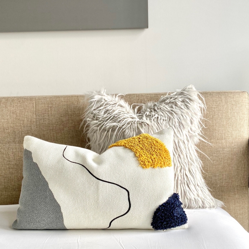 Lumbar Pillow with Abstract Shag Blot Pattern and Tactile Texture