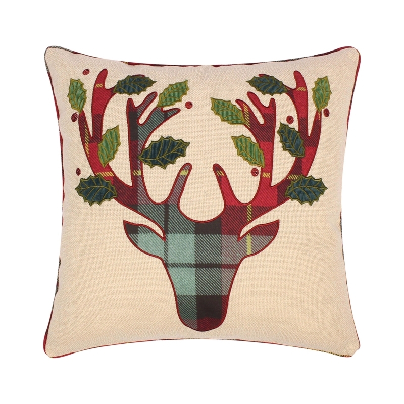 Lumbar Pillow with Festive Tartan Plaid Bow Applique and Piping