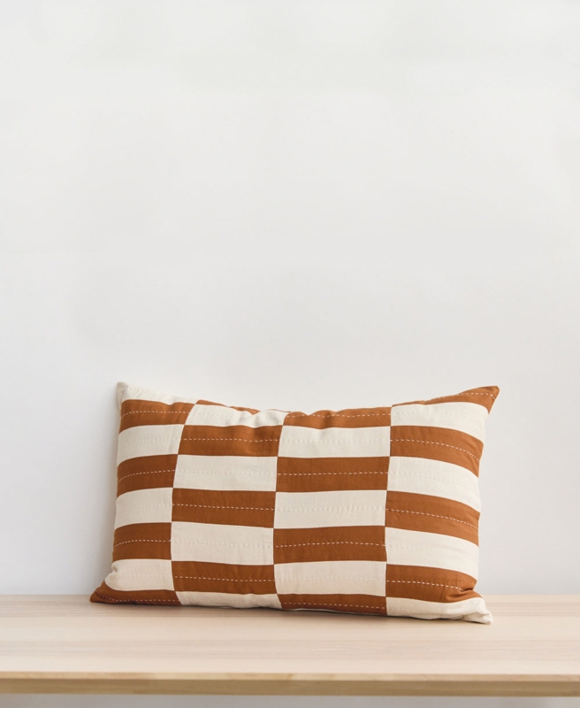 Lumbar Pillow with Handcrafted Texture, Black & Cream Checkerboard