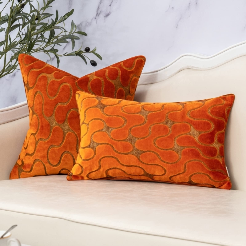 Lumbar Pillow with Wavy Embossed Texture, Vibrant Accent Decor