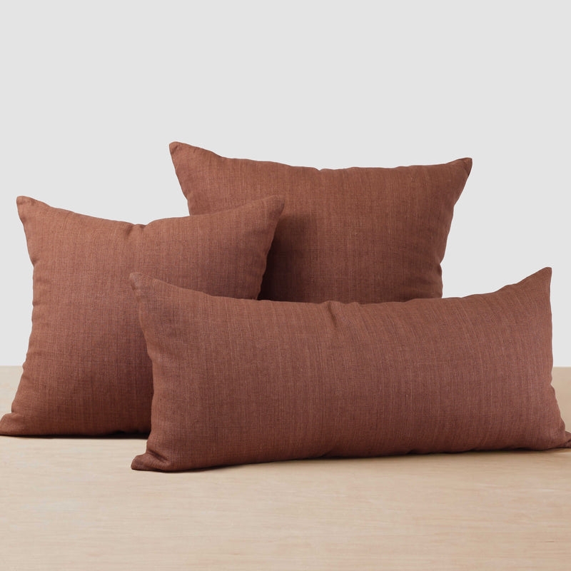 Lumbar Pillow Woven Stripes Mulberry Linen Like Elongated Form Bohemian