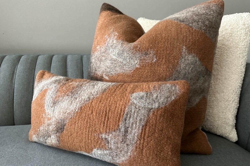 Lumbar Throw Pillow Abstract Hand-Painted Redwood Wool-Like