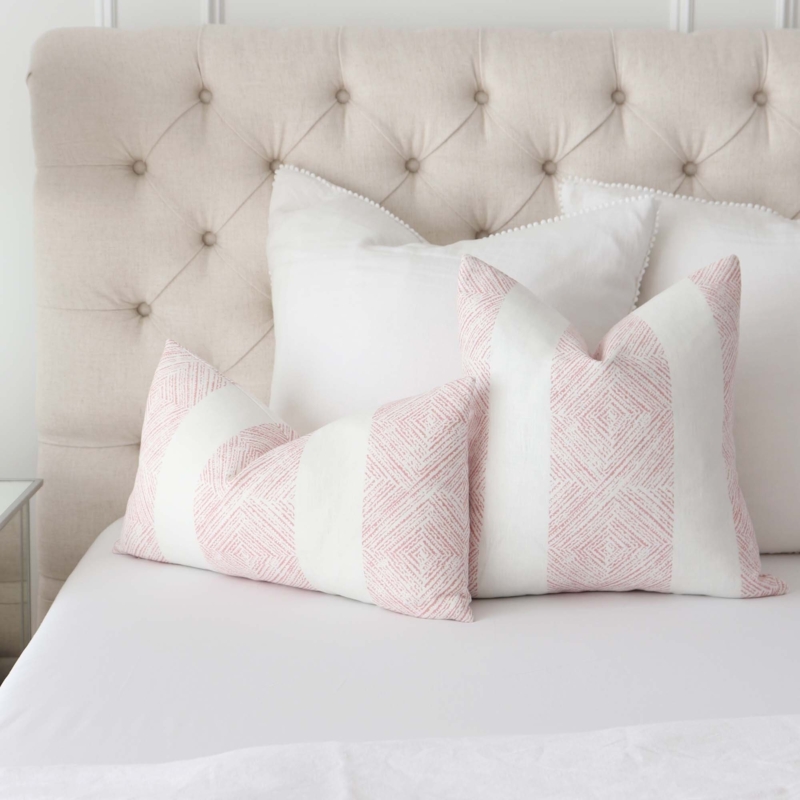 Lumbar Throw Pillow, Botanical Block Print, Blush Pink, Shabby Chic Decor