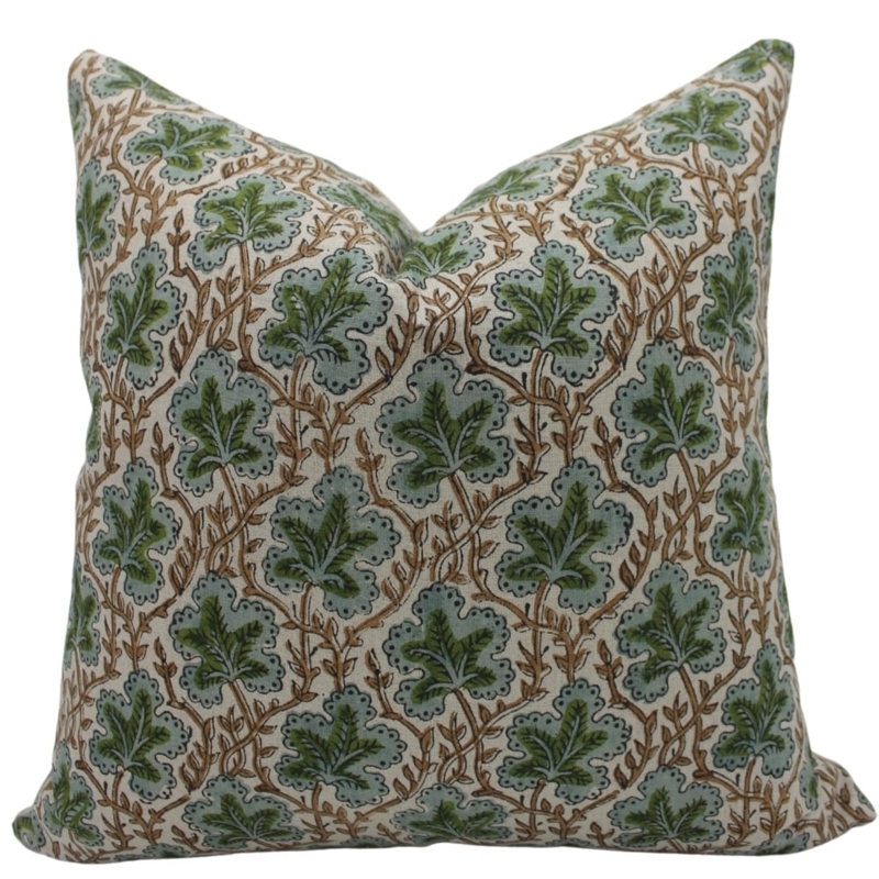Lumbar Throw Pillow Cover with Block Printed Floral Pattern