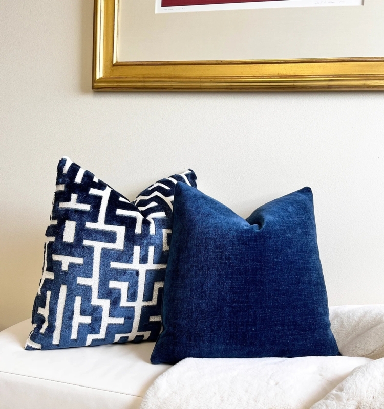 Lumbar Throw Pillow: Dark Blue Geometric Semi-Circle Velvet