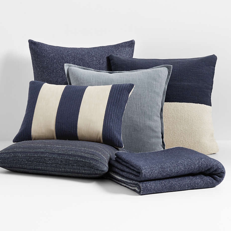 Lumbar Throw Pillow: Deep Indigo Slubbed Silk Blend Texture