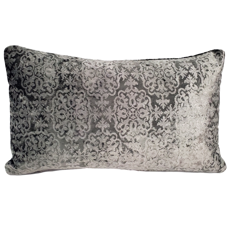 Lumbar Throw Pillow in pewter gray velvet with sophisticated matte finish