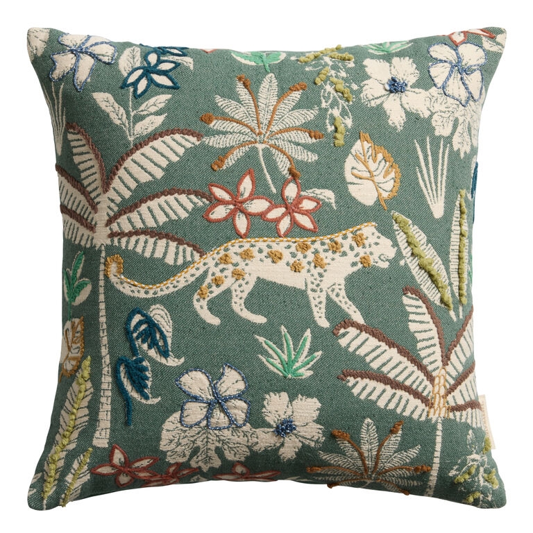Lumbar Throw Pillow Jungle Jacquard Embroidered Gold Piped Maximalist