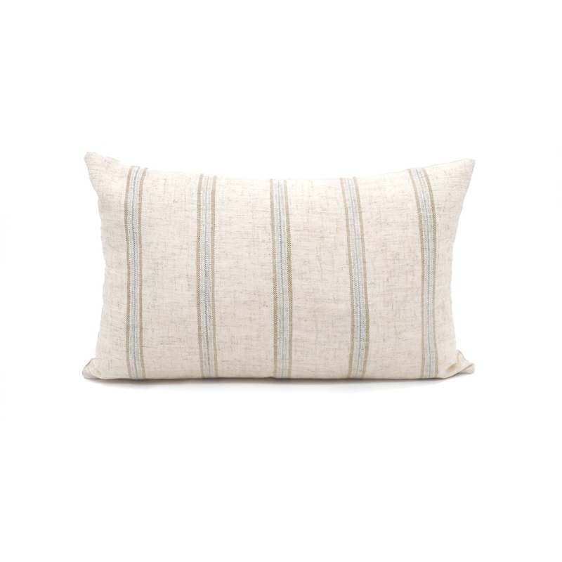 Lumbar Throw Pillow Neutral Stripes Cream Tan Linen Like Coastal Decor