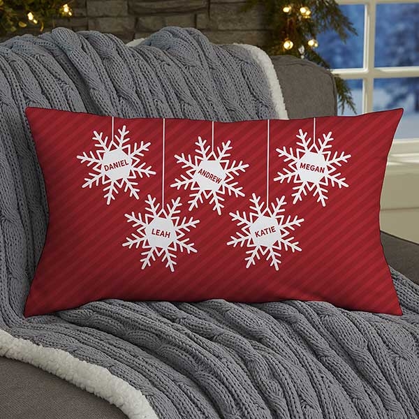 Lumbar Throw Pillow Personalized Text Snowflake Pattern