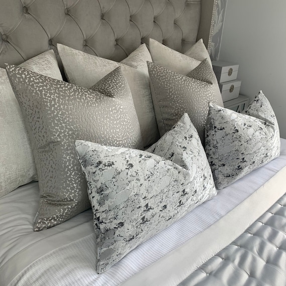 Lumbar Throw Pillow showcasing black and silver marble effect pattern