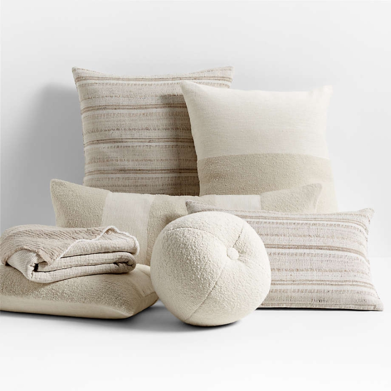Lumbar Throw Pillow: Slubbed Silk Blend Texture, Calm Beige