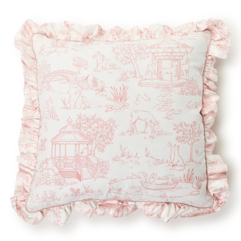 Lumbar Throw Pillow, Toile de Jouy Pattern, Piped Edges, French Country