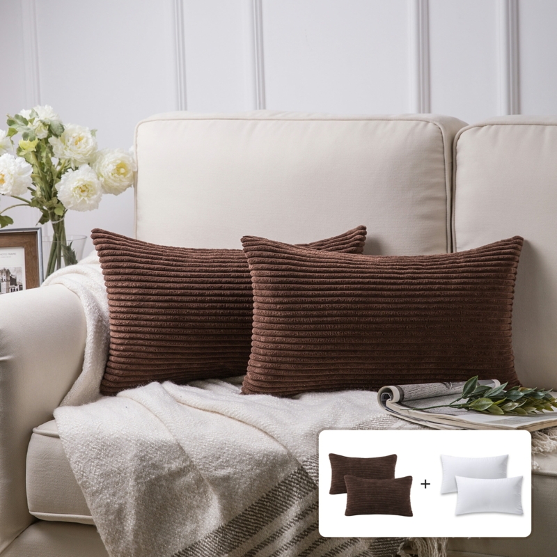 Lumbar Throw Pillow: Wide-Wale Corduroy in Dark Brown Velvet