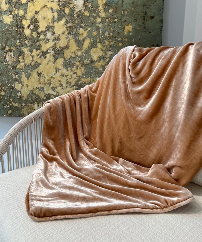 Lustrous Navy Blue Velvet Throw Blanket Draped for Glam Styling