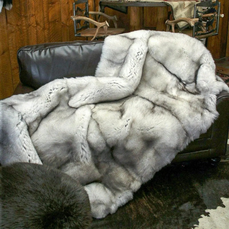 Luxurious Icy Blue Faux Fur Throw, High-Pile Scandinavian Decor