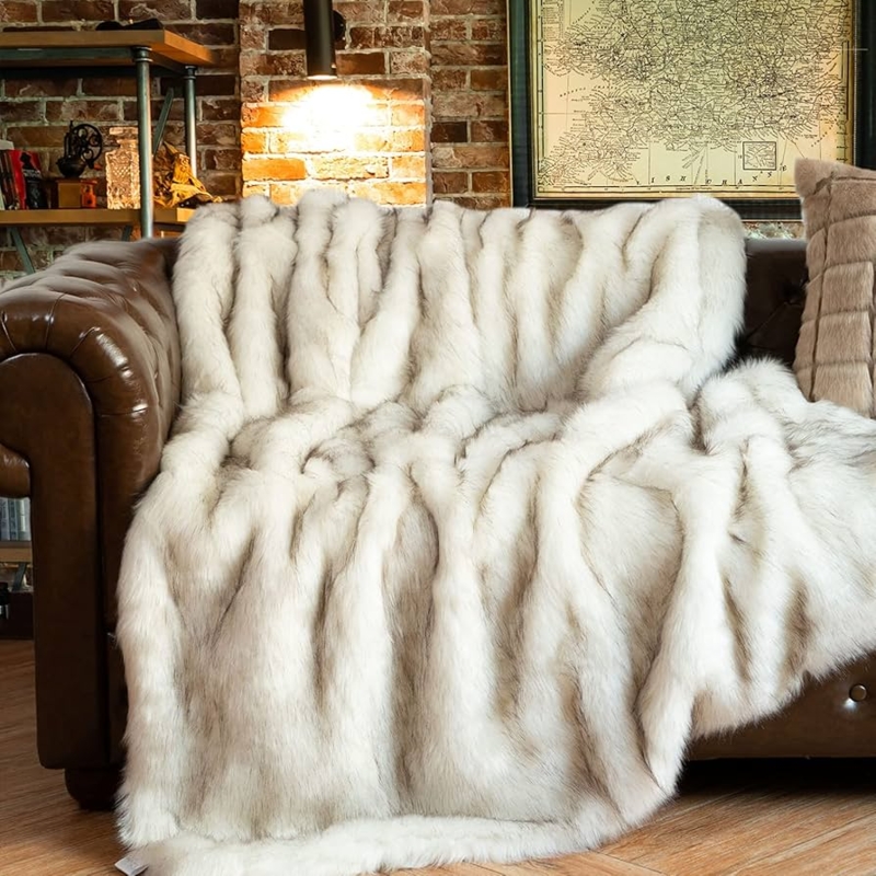 Luxurious Ivory White High Pile Faux Fur Throw Blanket