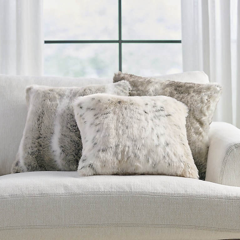 Luxurious Shaggy Bedroom Pillow, Cream High Pile Faux Fur