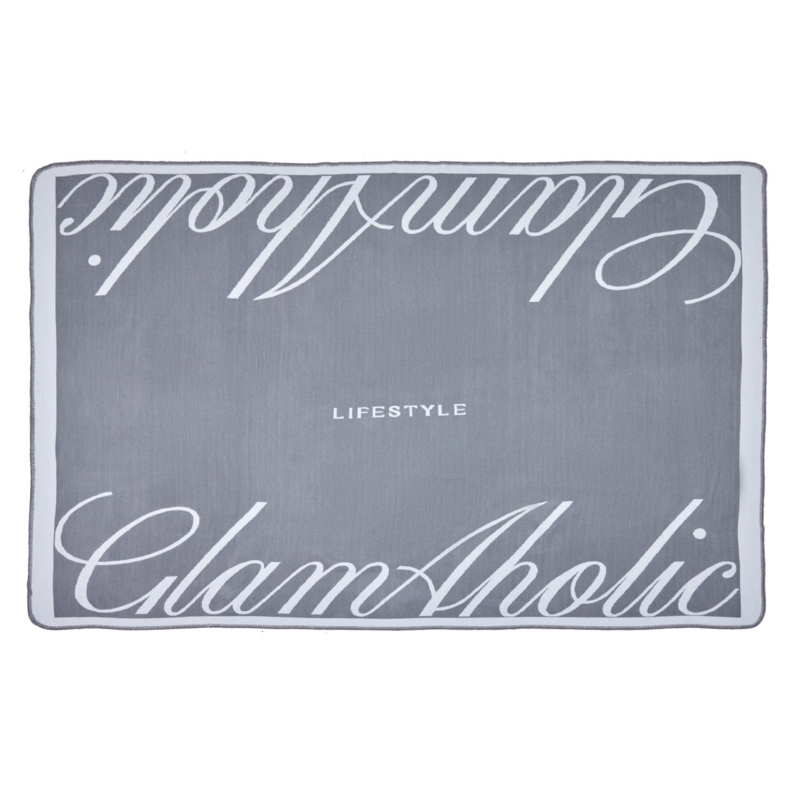 Luxury Monogrammed Throw Blanket Styling in Gray Knit Fabric