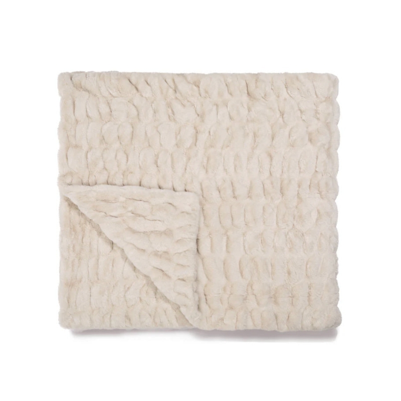 Luxury Throw Blanket in Antique Ivory, High-Pile Shaggy Faux Fur Plush
