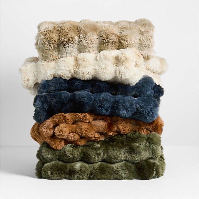 Maple Brown High Pile Faux Fur Throw Blanket with Rippled Texture