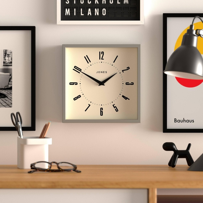 Matte Gray Square Wall Clock with Retro Rounded Corners