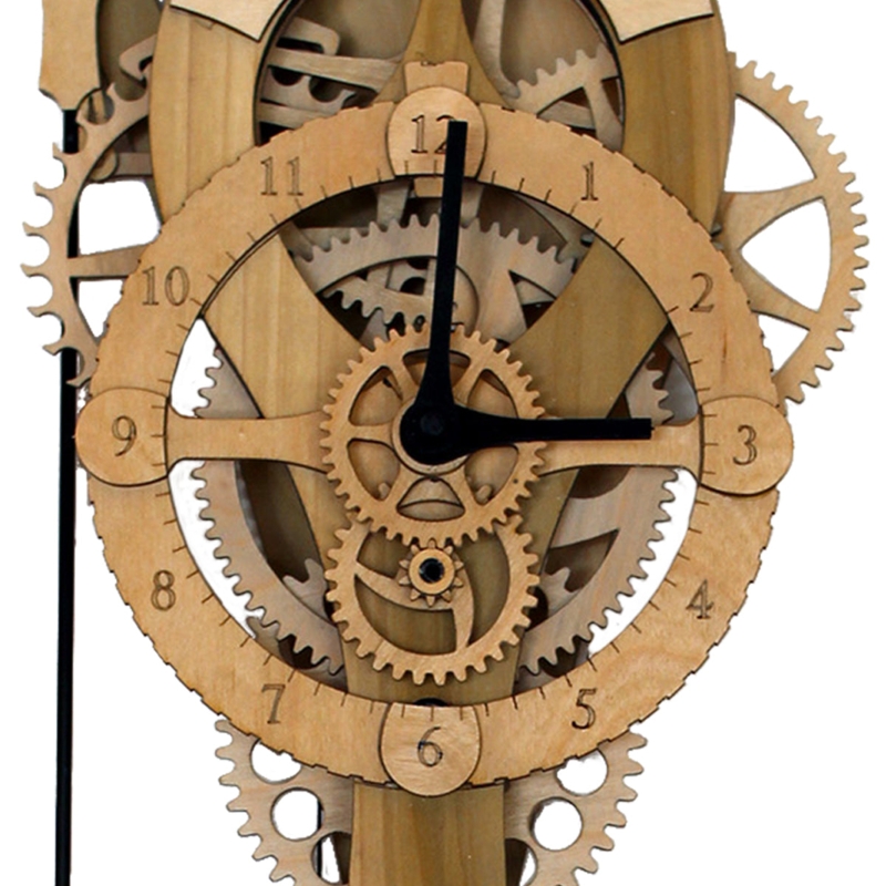 Mechanical Wood Wall Clock Skeleton Gears Integrated Pendulum