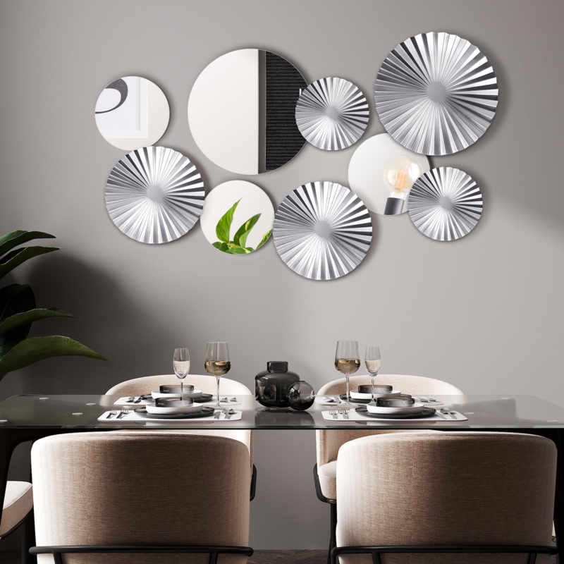 Metal Wall Art Set with Varied Circular Textures, Nine Pieces