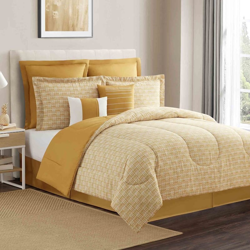 Metallic Gold Comforter Set with Pleated Detail for Sophisticated Gold Bedding