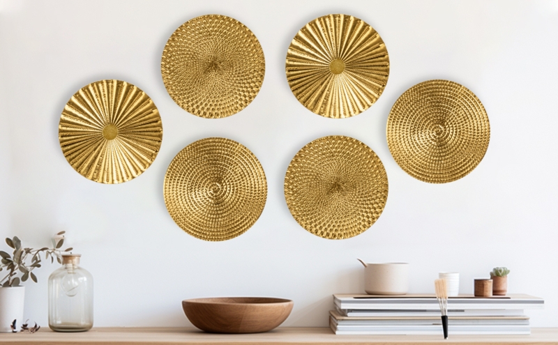 Metallic Wall Sculpture Set: Polished Radial Starbursts, Modern Glam