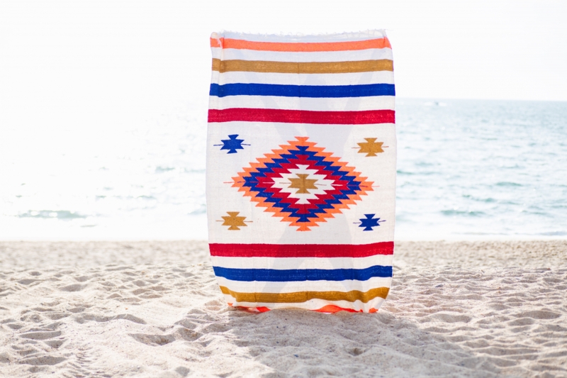 Mexican Style Woven Throw Blanket with Star Motif and Stripes