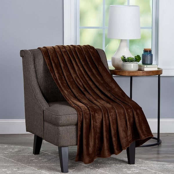 Microfiber Plush Throw Blanket Mocha Brown Oversized Velvet Like