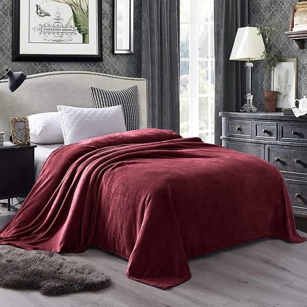 Microfiber Throw Blanket Light Gray Velvet Like Texture Plush Soft