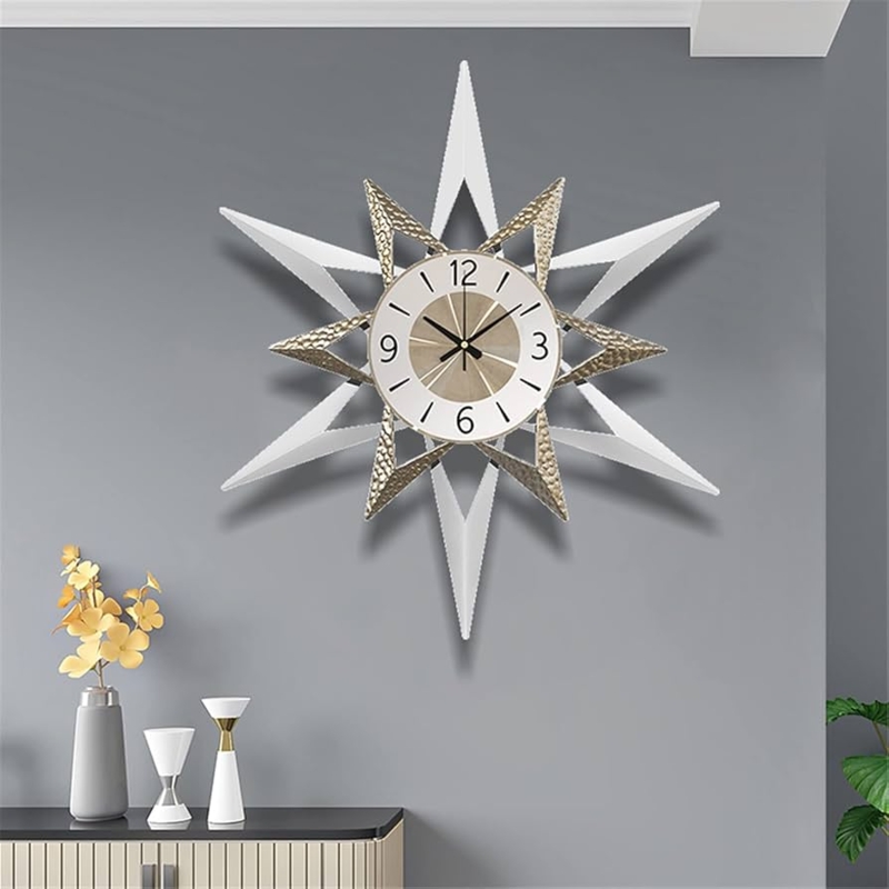 Mid-Century Modern Sunburst Clock Large Gold & Blue Statement