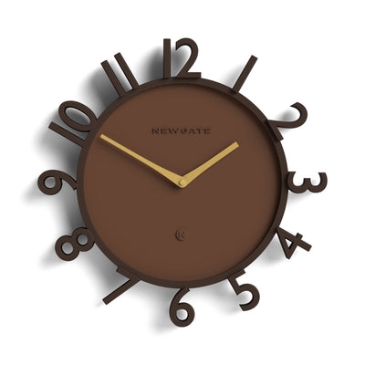 Mid-Century Modern Wall Clock with Baton Hands and Mocha Brown Frame
