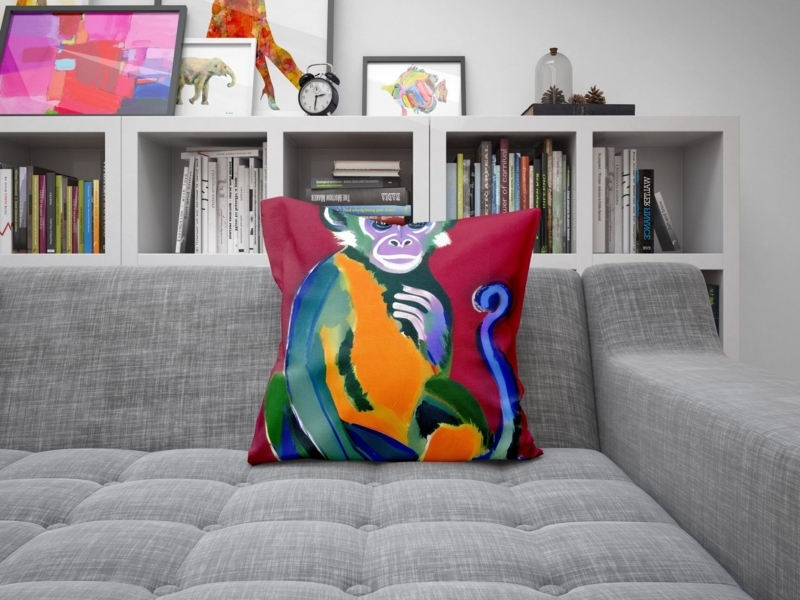 Mid Century Modern Wildlife Decor Pillow with Abstract Monkey