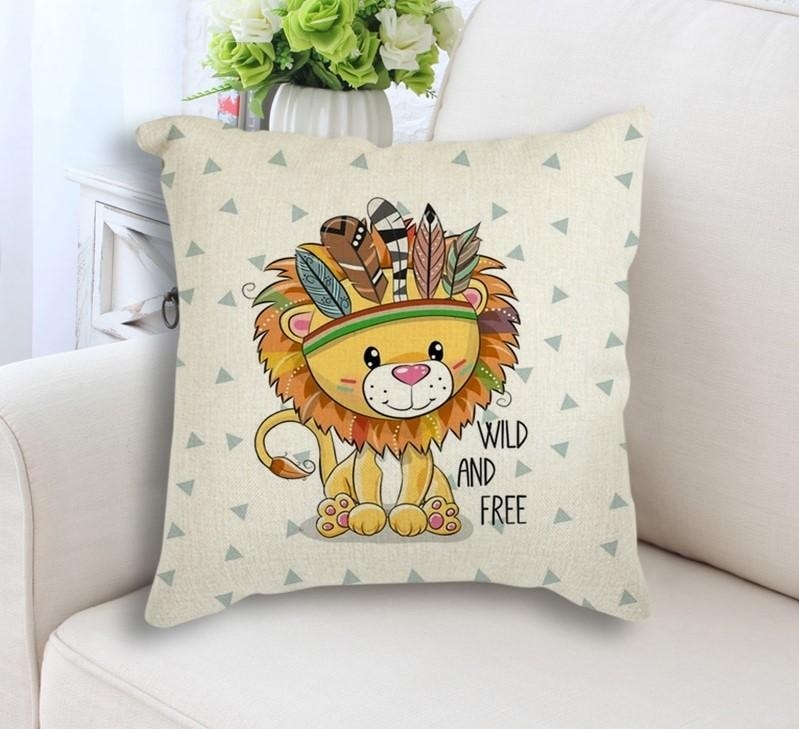Minimalist Cartoon Lion Throw Pillow with Piping